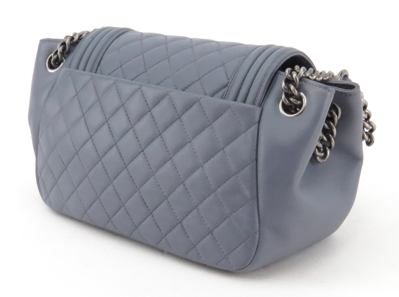 Chanel Gray Boy Flap Quilted Leather Bag.