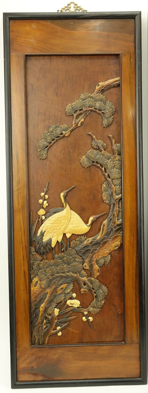 Pair of Oriental Carved Wood Wall Panels. Label marked "Made in Taiwan Republic of China" affixed en verso. 