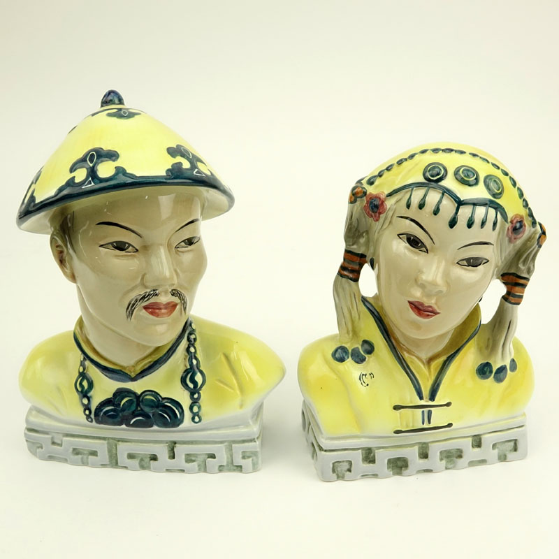 Pair of Goldscheider Pottery Oriental Male and Female Figurines.