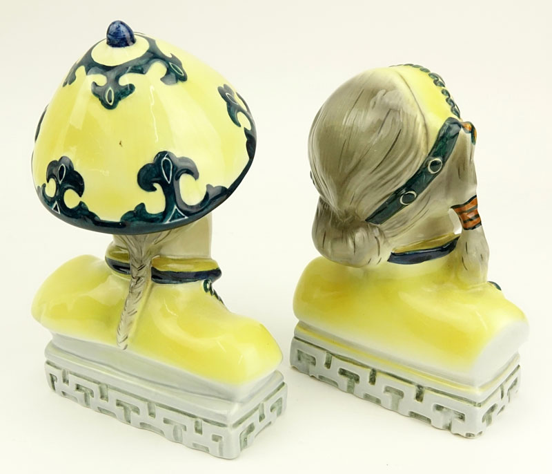 Pair of Goldscheider Pottery Oriental Male and Female Figurines.