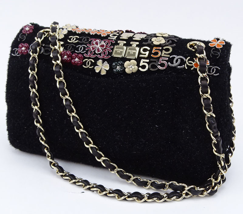 Chanel Charm-Embroidered Tweed Classic Double Flap Bag.