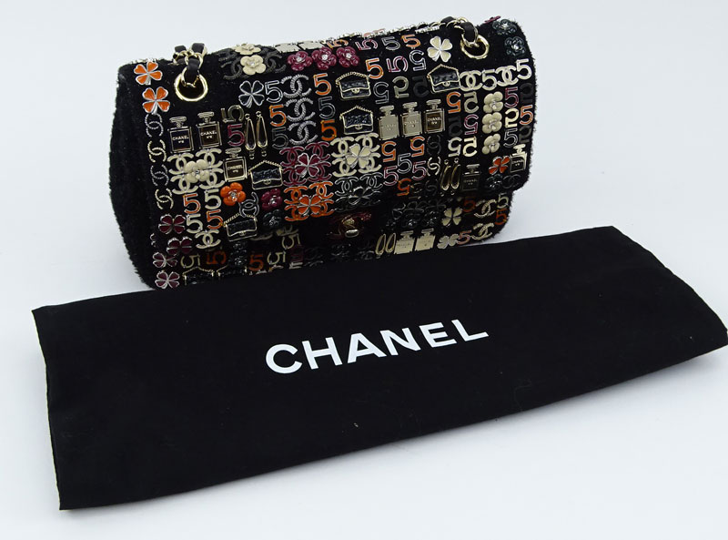 Chanel Charm-Embroidered Tweed Classic Double Flap Bag.
