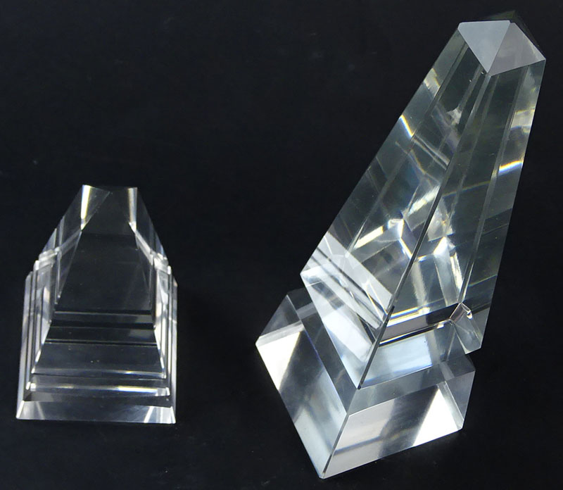 Two (2) Glass Prism Obelisks.