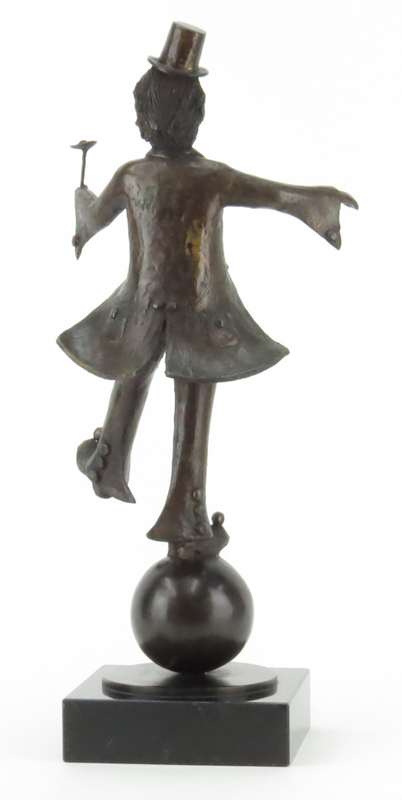 Prince Monyo Simon Mihailescu-Nasturel, Romanian (20th C) Bronze Figurine "Clown With Flower". 