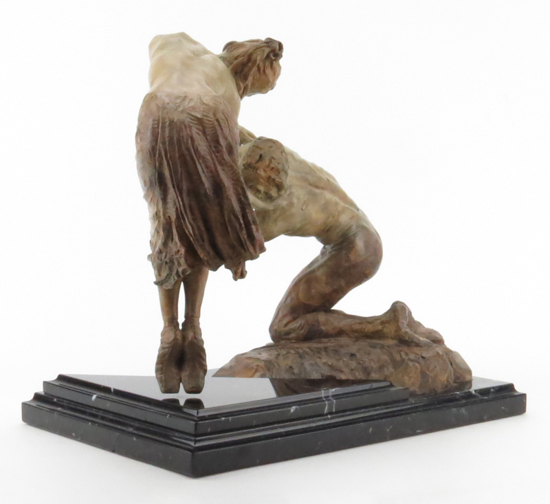 Richard MacDonald, American (b. 1946) Patinated Bronze Sculpture "Romeo and Juliet" on Stepped Marble Base. 