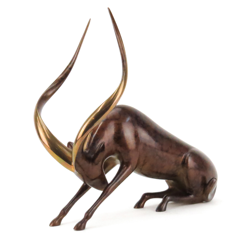 Loet Vanderveen, Dutch (1921) Bronze Sculpture "Stretching Gazelle". 