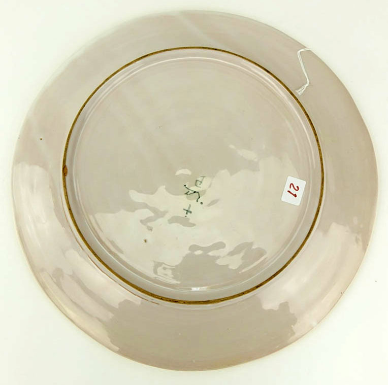 Modern Italian Ceramic Plate Hand Decorated In 24K Gold And Platinum.