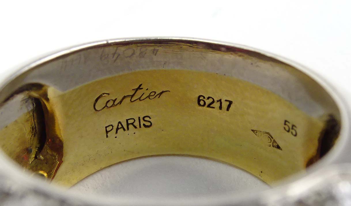 Superb Cartier Paris Retro Dome style Approx. 8.0 Carat Round Brilliant Cut Diamond, Approx. 8.0 Carat Round Brilliant Cut Burma Ruby, Platinum and 18 Karat Yellow Gold Ring.
