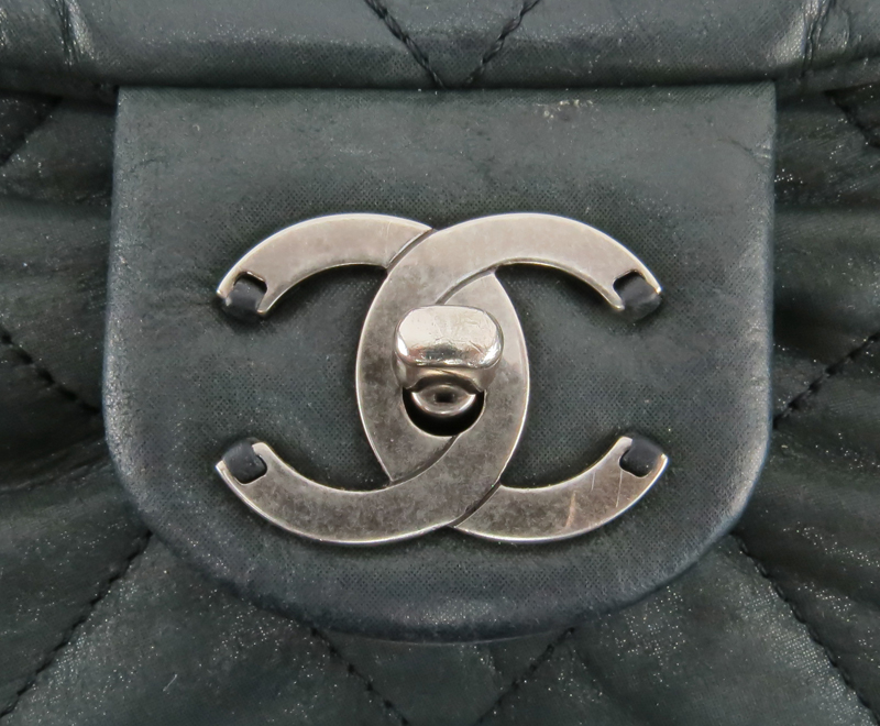 Chanel Dark Green And Black In The Mix Jumbo Flap Bag.
