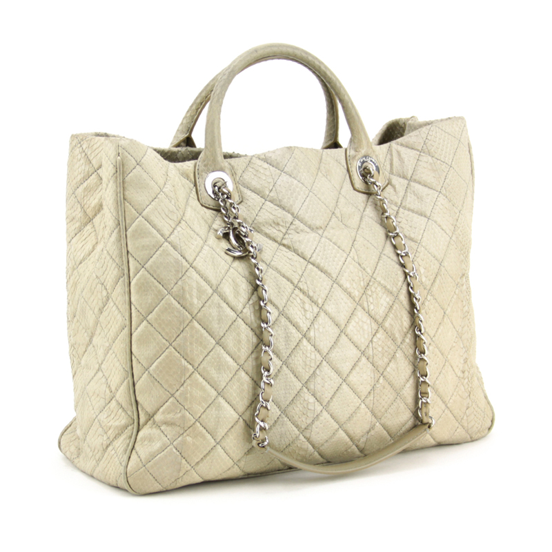 Chanel Grey Quilted Snakeskin Large Shopping Tote.