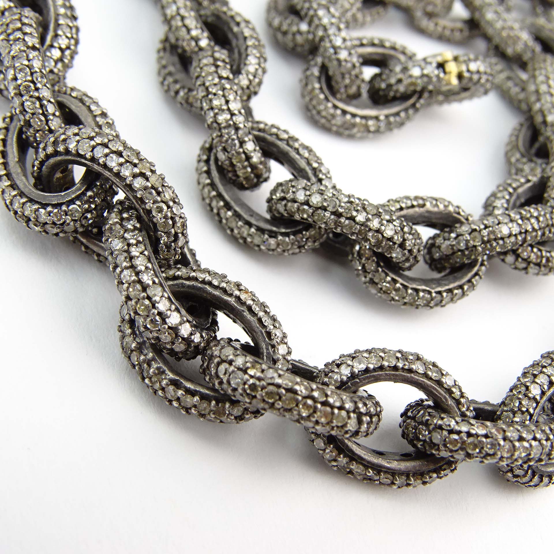 Approx. 40.0 Carat Pave Set Diamond and Silver Link Necklace.