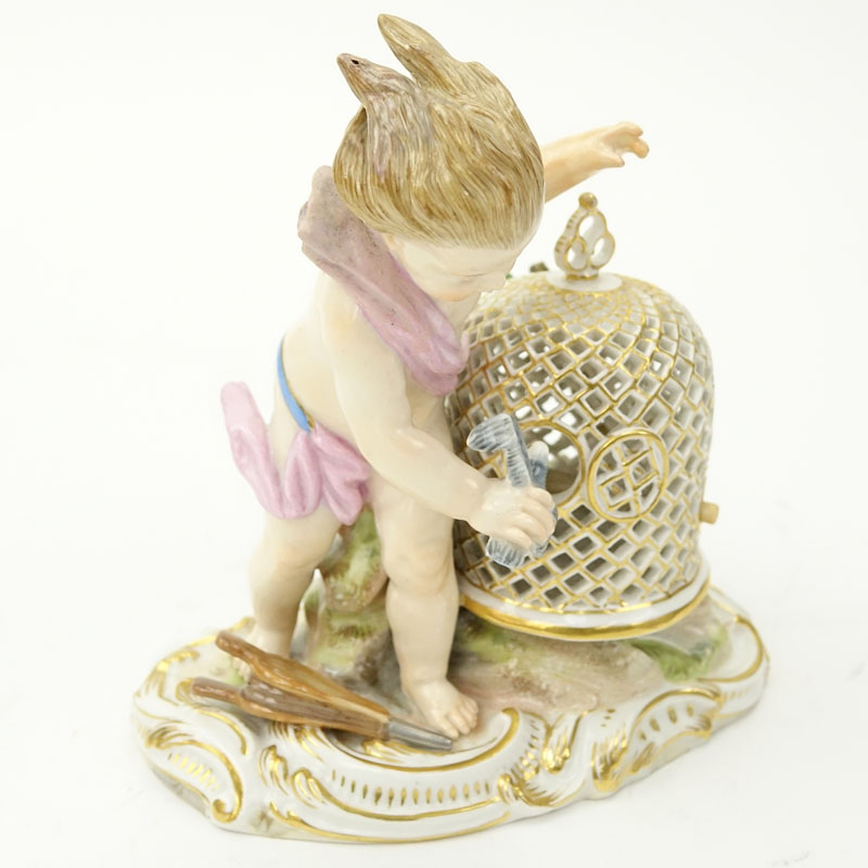 19th Century Meissen Porcelain Putti Catching Birds Figurine.