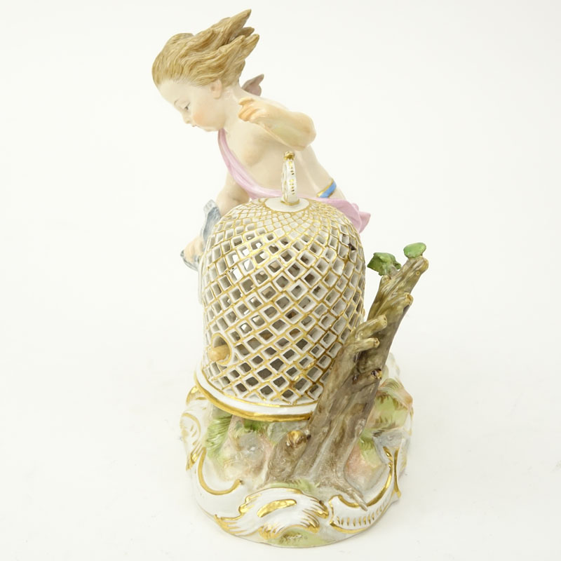 19th Century Meissen Porcelain Putti Catching Birds Figurine.