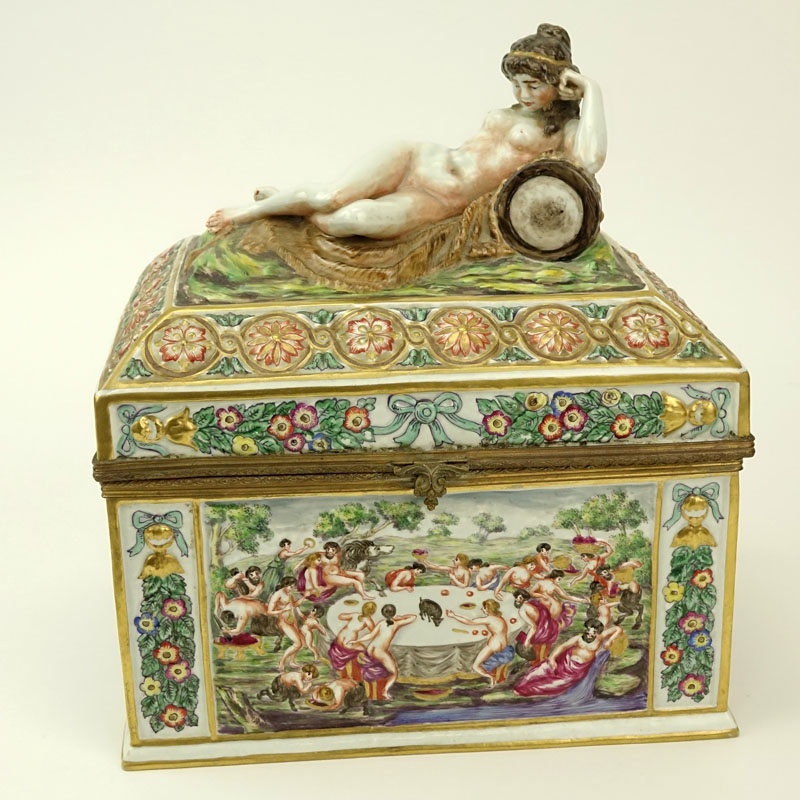 Large Antique France Capodimonte Figural Box.
