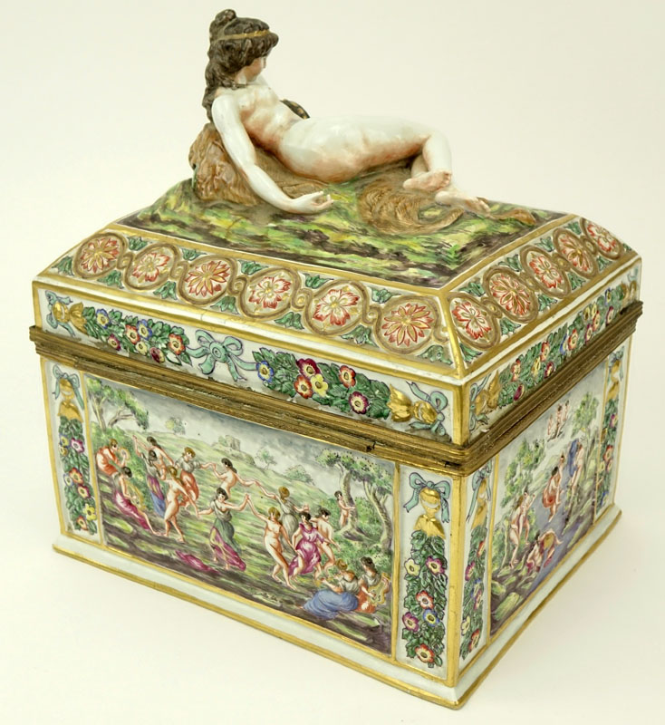 Large Antique France Capodimonte Figural Box.