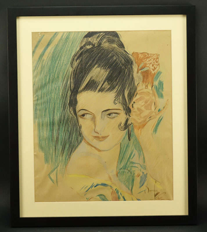 Harrison Fisher, American (1875-1934) Pastel Illustration on Paper "Pretty Lady" Signed lower right. 