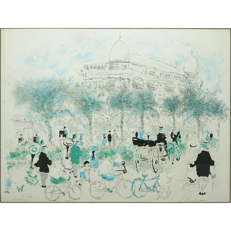 Urbain Huchet, French (B.1930) "French Scene" Color Lithograph Pencil Signed and Numbered 151/350. 