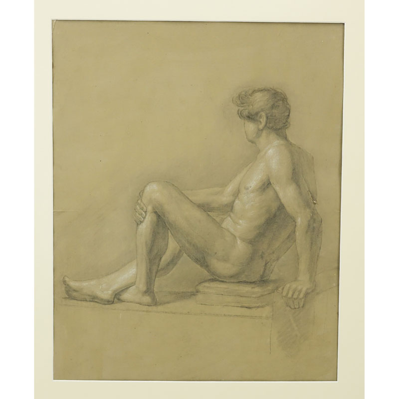 18th Century European School Charcoal With White Highlights ìAcademic Drawing of Male Nudeî