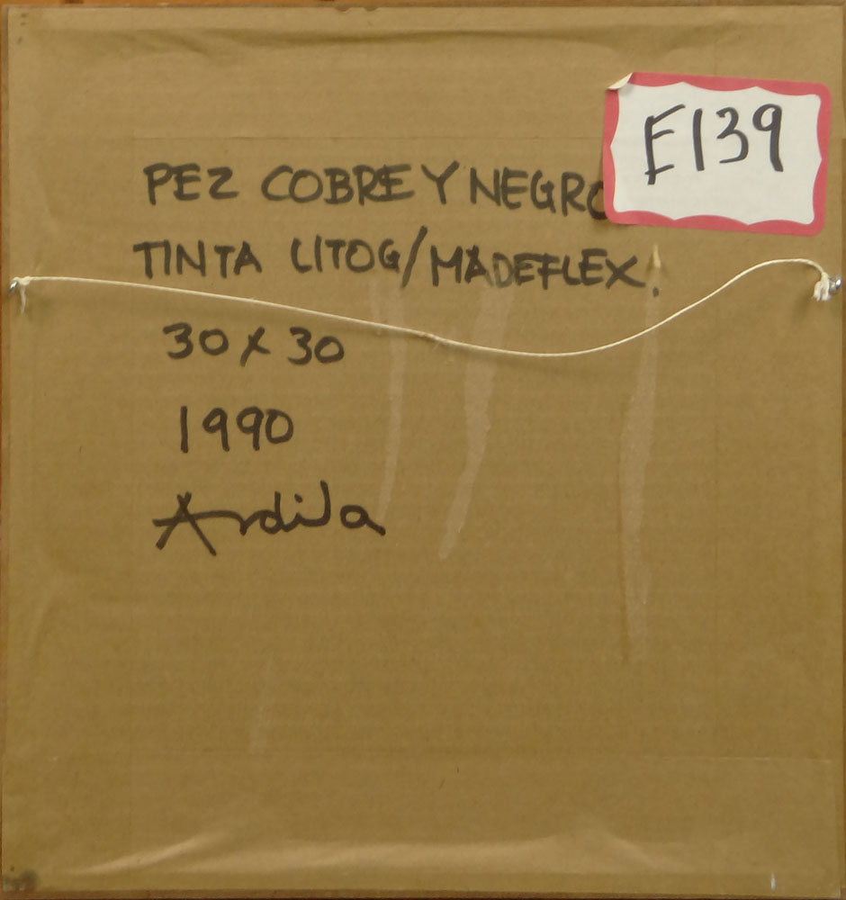 Luis German Ardila, Colombian-American (contemporary) 1990 Oil on Artist's Board, "Pez Cobre y Negro". 