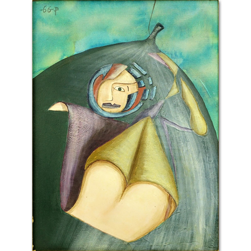 Contemporary Surrealist Oil On Canvas. Signed with initial cypher and dated '99 lower right.
