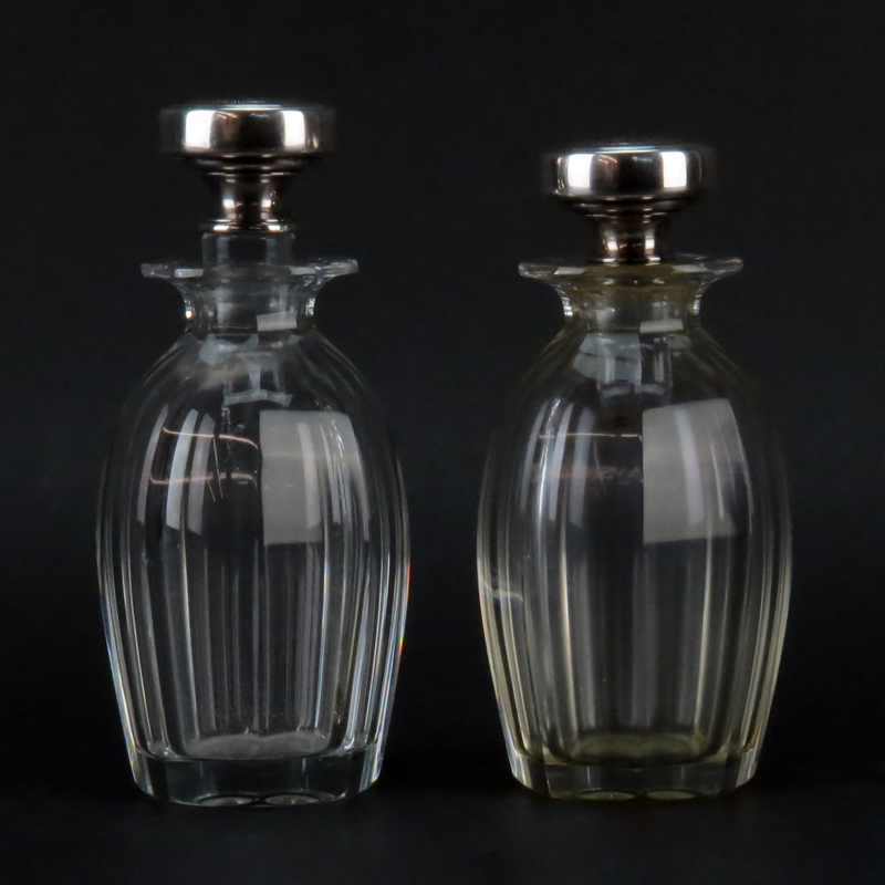 Pair of Tiffany & Co Sterling Silver and Cut Glass Perfume Bottles.