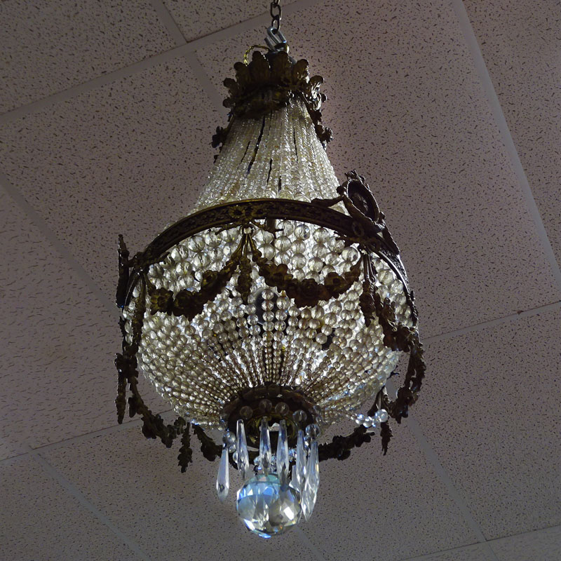 Third Quarter 19th Century French Empire Style Bronze and Beaded Crystal Chandelier.