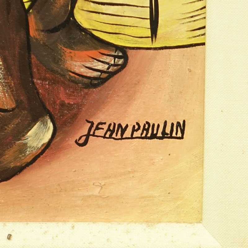 Jean Paulin, Haitian (20th Century) "Marketplace" Oil on Linen Painting 