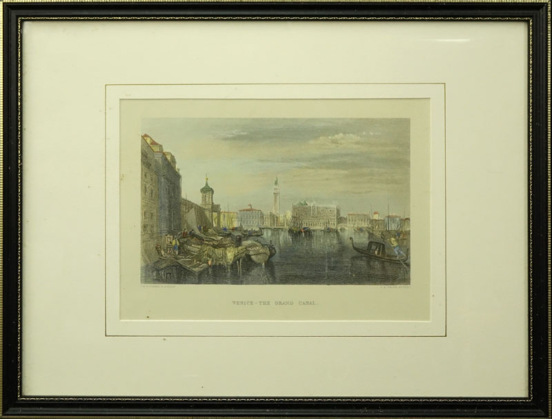 Three (3) After: J M W Turner, British (1775-1851) R. A. Pinx Colored Prints. Includes: "Venice", "The Grand Canal", and "The Bridge of Sighs". 