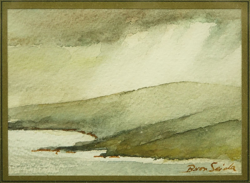 Barbara Von Seida, New Zealand (20th Century) Triptych Watercolours of Ocean Views in a Single Frame. 
