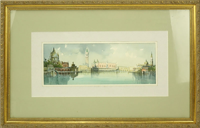 20th Century Venetian Scene Watercolor on Paper Signed Lower Right. Signature is illegible.