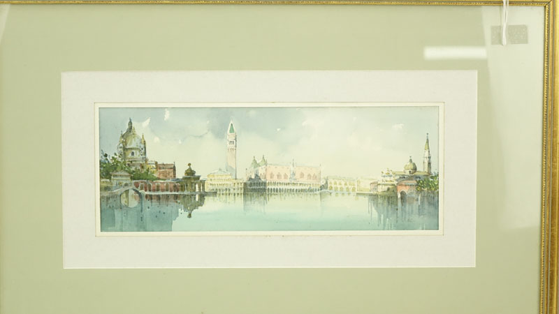 20th Century Venetian Scene Watercolor on Paper Signed Lower Right. Signature is illegible.