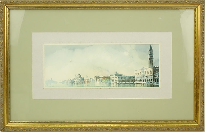 20th Century Venetian Scene Watercolor on Paper Signed Lower Right.