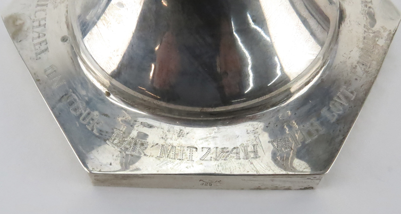 Modern Sterling Silver Menorah. Engraved on base.