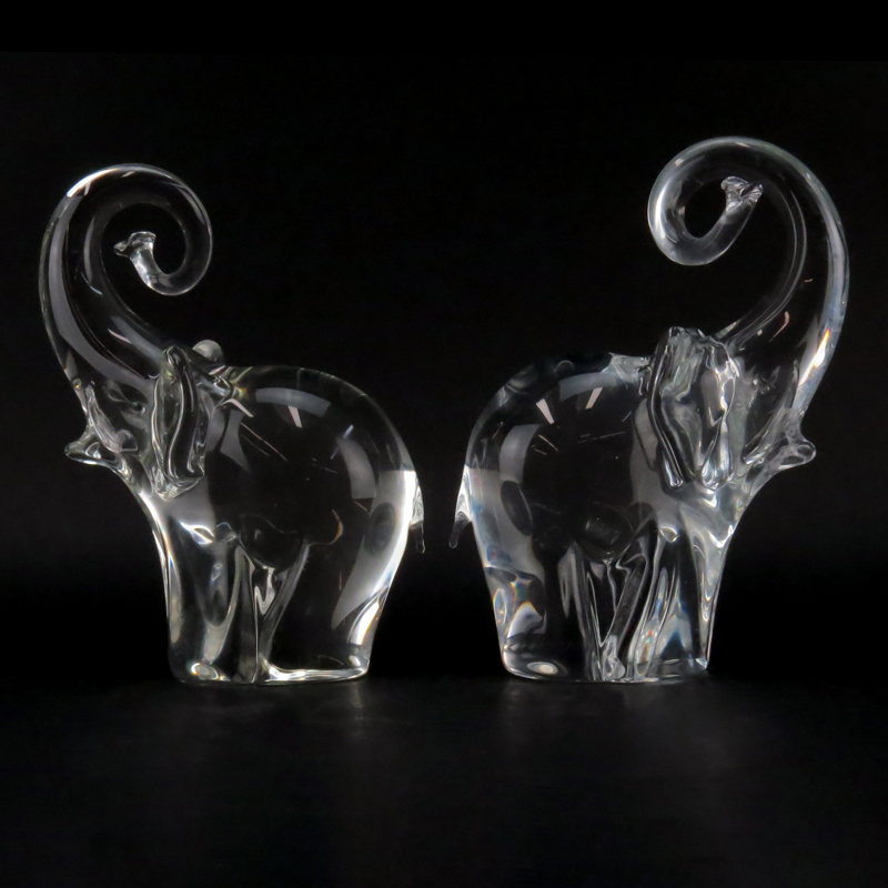 Two (2) Oggetti Murano Crystal Elephant Figurines.