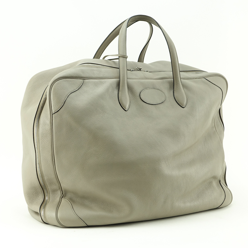 Hermès Etoupe Leather Soft Travel Bag/Luggage.