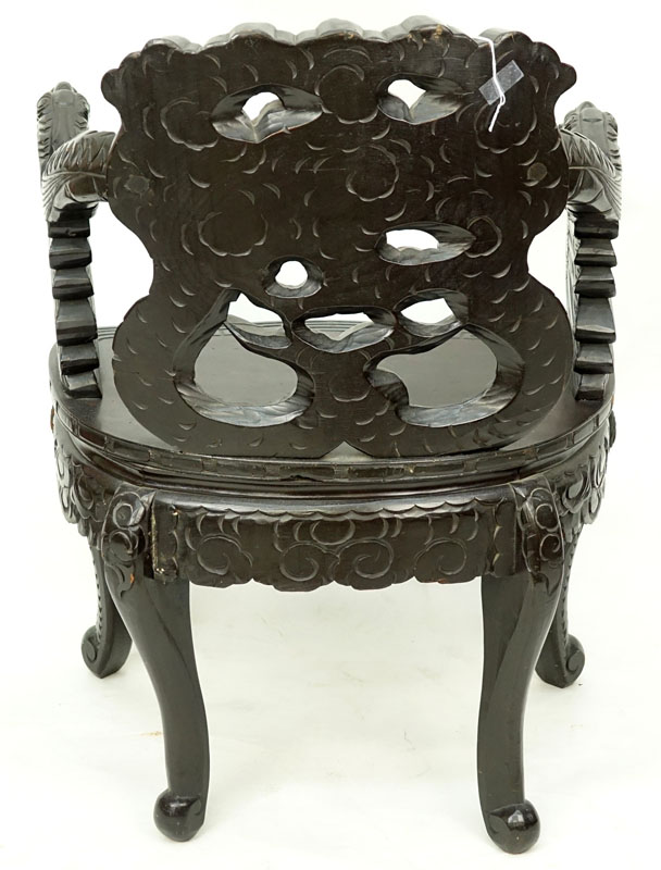 Chinese Qing Dynasty Style Carved Dragon Relief Chair