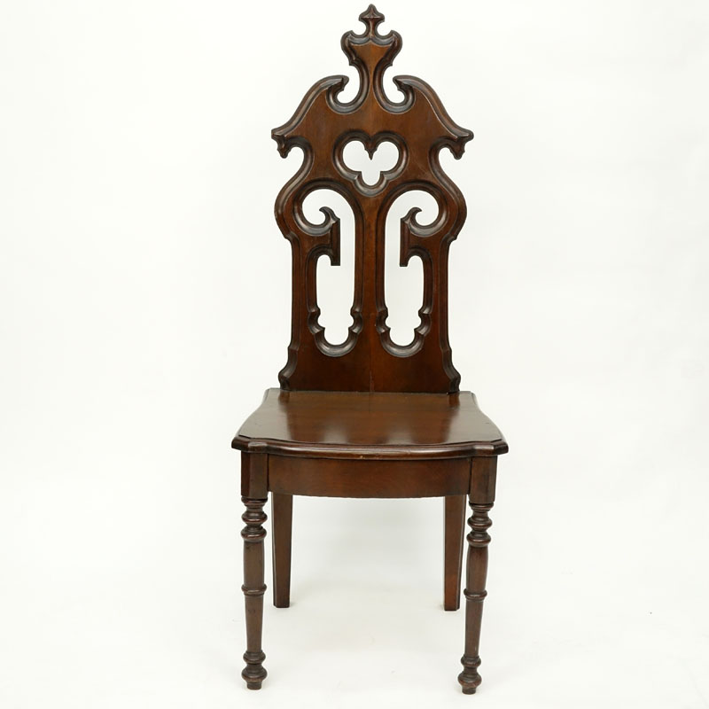 Late 19th Century English Gothic Style Mahogany Hall Chair.