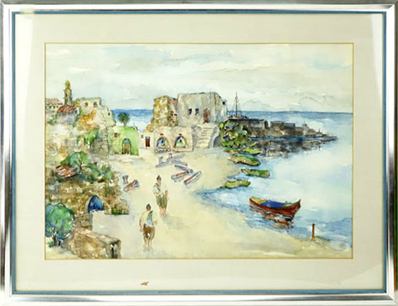 Israeli Watercolor on Paper of a Seascape.