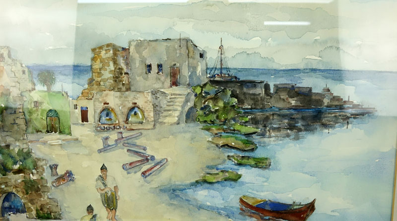 Israeli Watercolor on Paper of a Seascape.