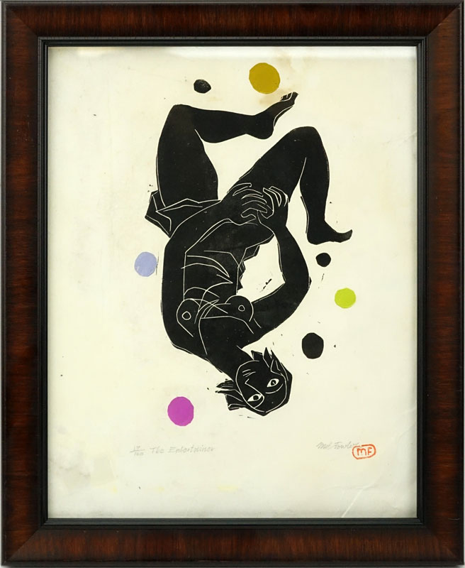 Mel Fowler, American (1921-1987) "The Entertainer" Woodcut, Artist Signed and Titled in Pencil. 
