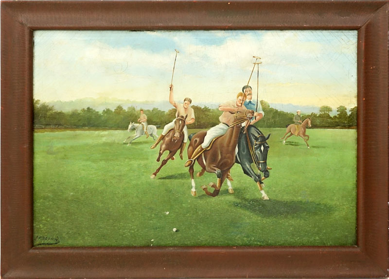 J. F. Brown, American (20th Century) "Polo Game" Oil on Canvas Signed Lower Left. 