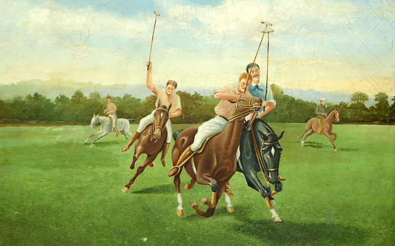 J. F. Brown, American (20th Century) "Polo Game" Oil on Canvas Signed Lower Left. 