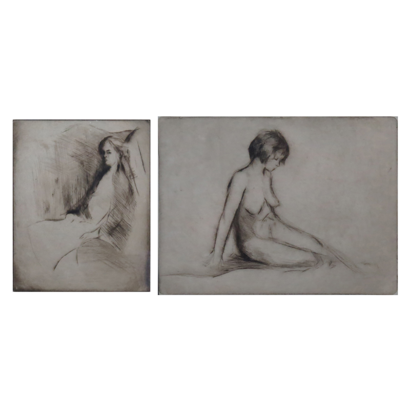 Collection of Two (2) Margery Ryerson, American (1886-1989) Etchings Depicting Young Nudes. 