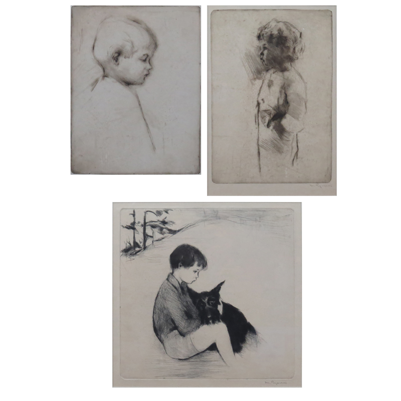 Collection of Three (3) Margery Ryerson, American (1886-1989) Etchings Depicting Young Boys. 