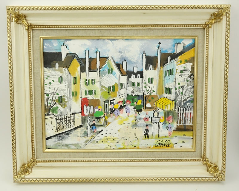 Charles Cobelle, French  (1902-1998) "Paris Street Scene" Oil on Canvas Signed Lower Right.