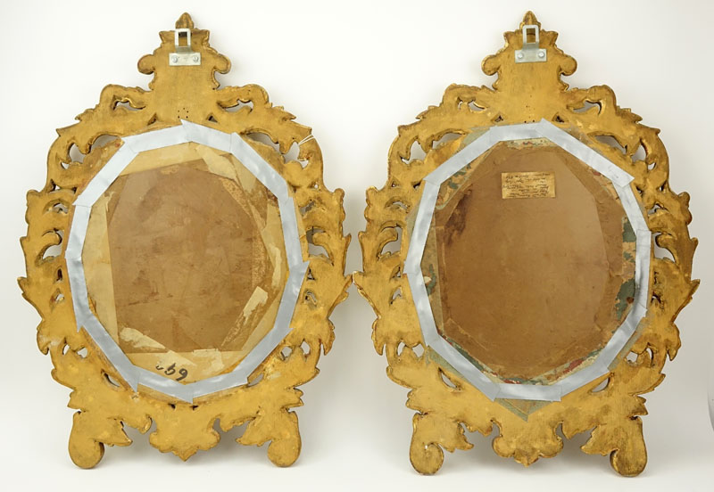 Pair of Decorative Carved Wood Mirrors, Possibly Italian. 