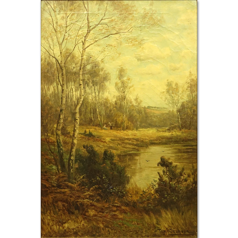 Tom Seymour, British (1844-1904) "Silver Birches" Oil on Canvas 