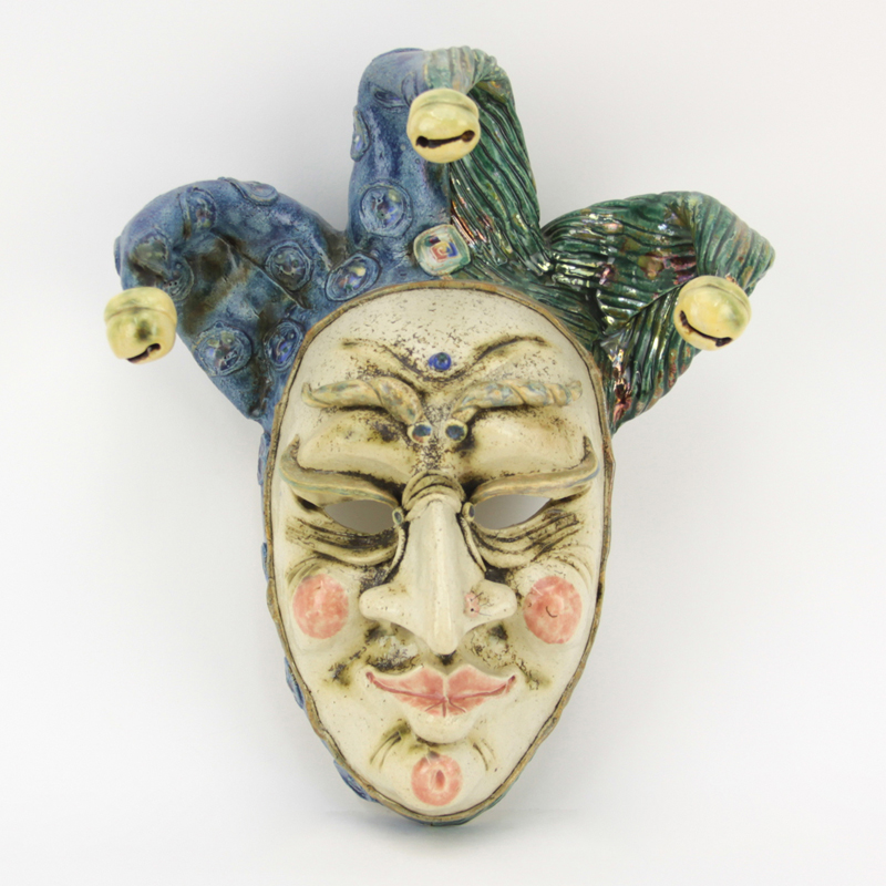 Venetian (20th C.) Handmade Glaze and Polychrome Ceramic Mask.