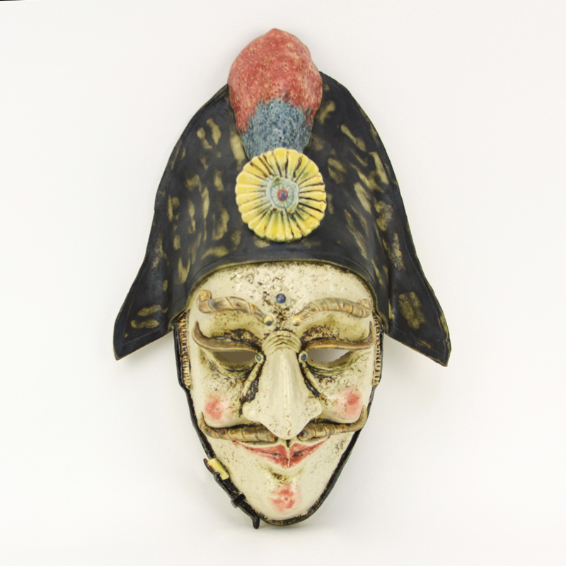 Venetian (20th C.) Handmade Glaze and Polychrome Ceramic Mask.