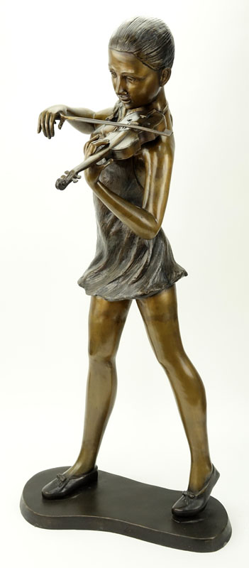 Modern Bronze Sculpture of a Female Violinist.